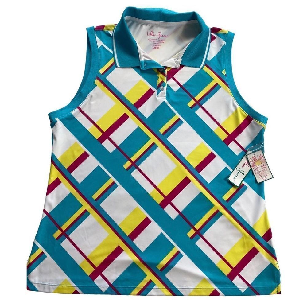 LILLIE GREEN WOMEN’S LARGE Rib Trim Sleeveless Polo Shirt